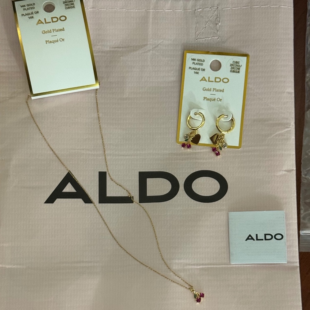 ALDO 14k gold plated necklace and earrings